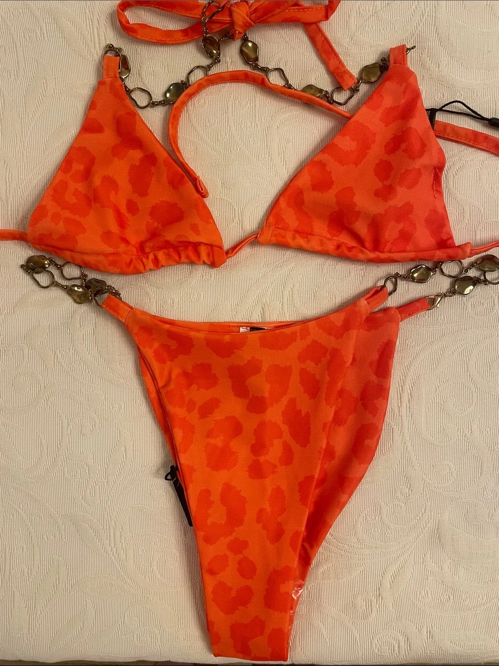 PrettyLittleThing Bright Orange Animal Print Triangle Bikini